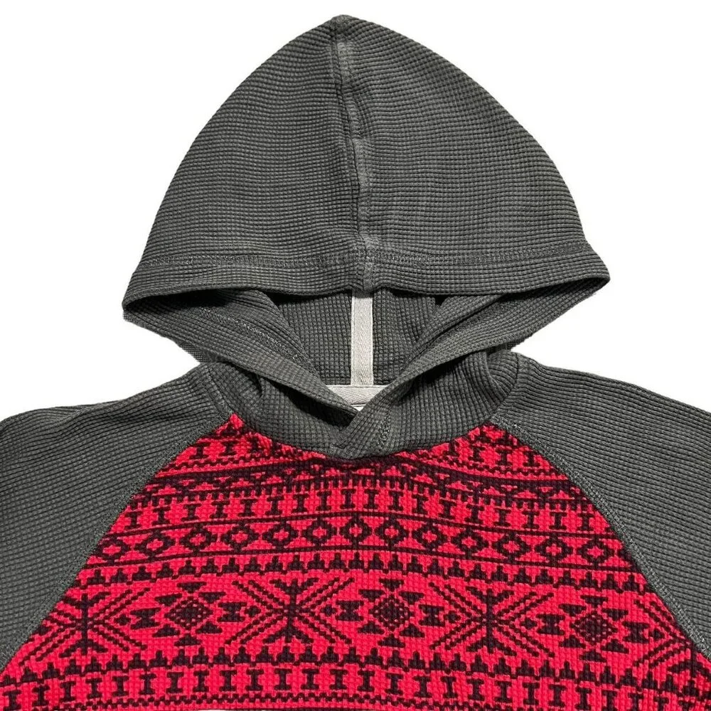 Hanna Andersson Sz 100 (4Y) Red & Gray Alpine Waffle Knit Hoodie Shirt
